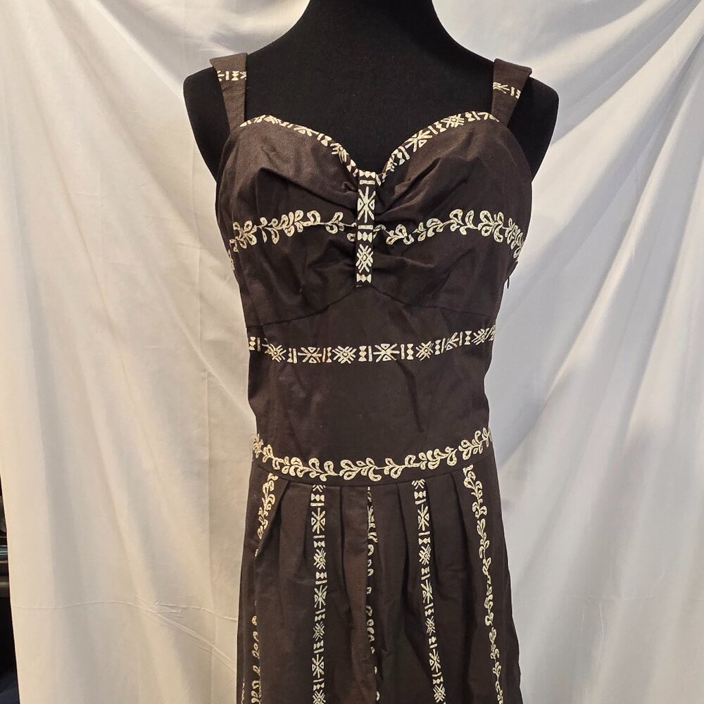 Sandra Darren Dress Size 16 Brown With White Pattern Zip Y2K